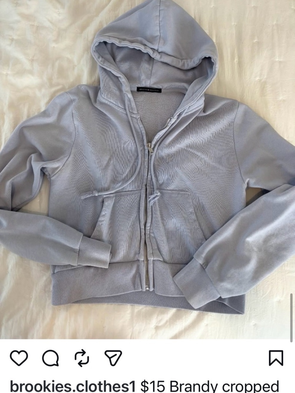 Brandy Melville Light blue Cropped Zip Hoodie